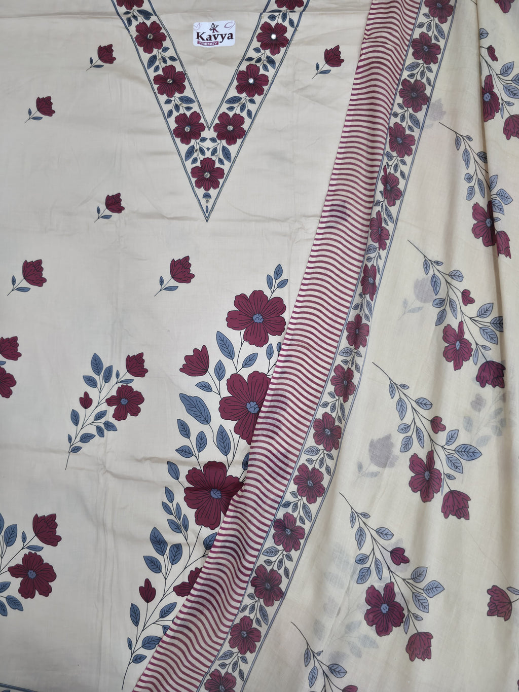 Classic Maroon Floral Print Unstitched Jaam Suit