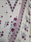 Classic Maroon Floral Print Unstitched Jaam Suit