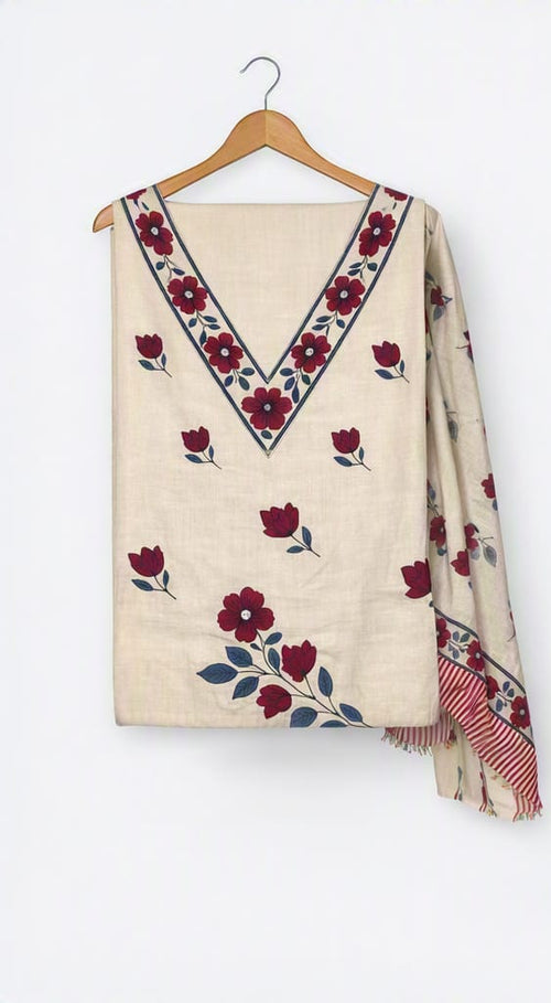 Classic Maroon Floral Print Unstitched Jaam Suit